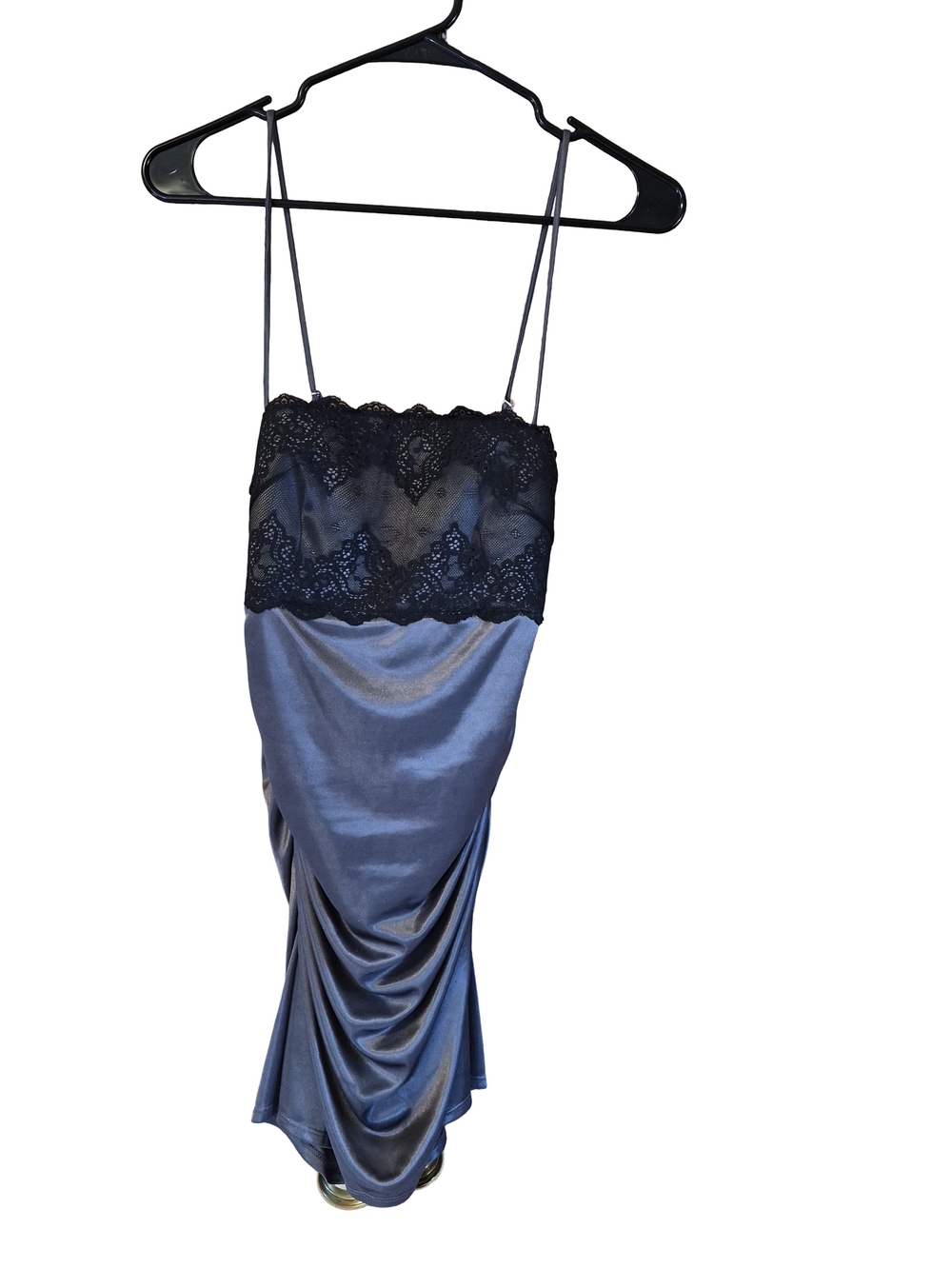 Studio Y Gray Satin Dress Tank with Black Lace Bodice
